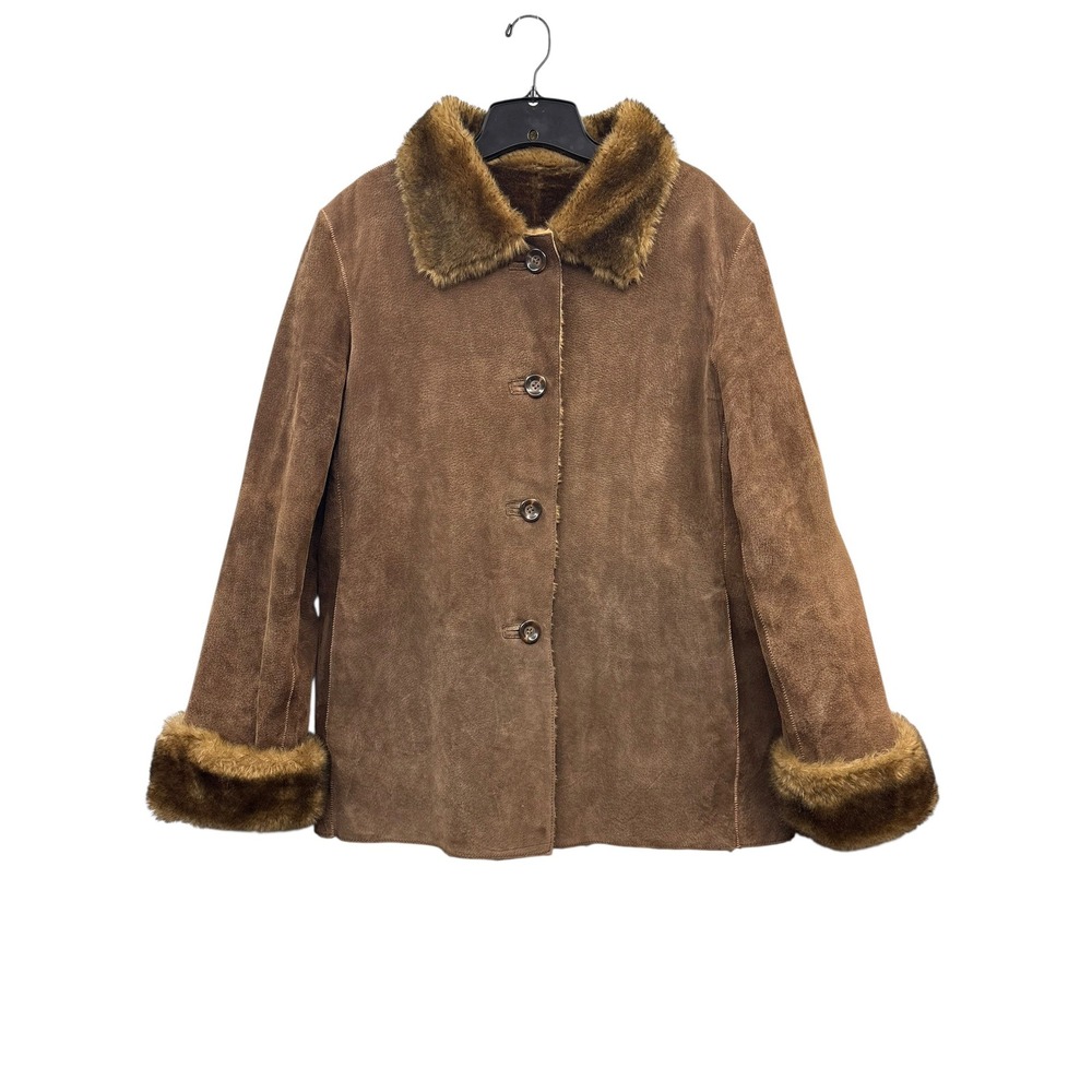 Vintage‎ Y2K New York Company Penny Lane Faux Fur Trim Suede Leather Coat L